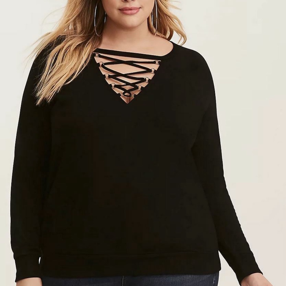 Torrid Black Long Sleeve Sexy Lace-Up Tee